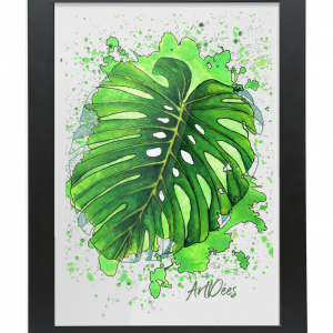 Artdees Monstera – Framed A4 Fine Art Print – Portrait/Black