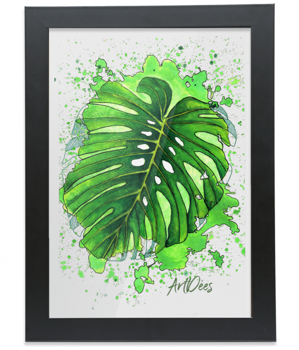 Artdees Monstera – Framed A4 Fine Art Print – Portrait/Black