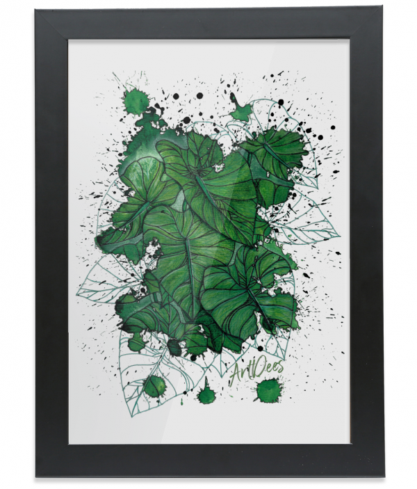 ArtDees Taro Colocasia – Framed A4 Fine Art Print - Portrait/Black